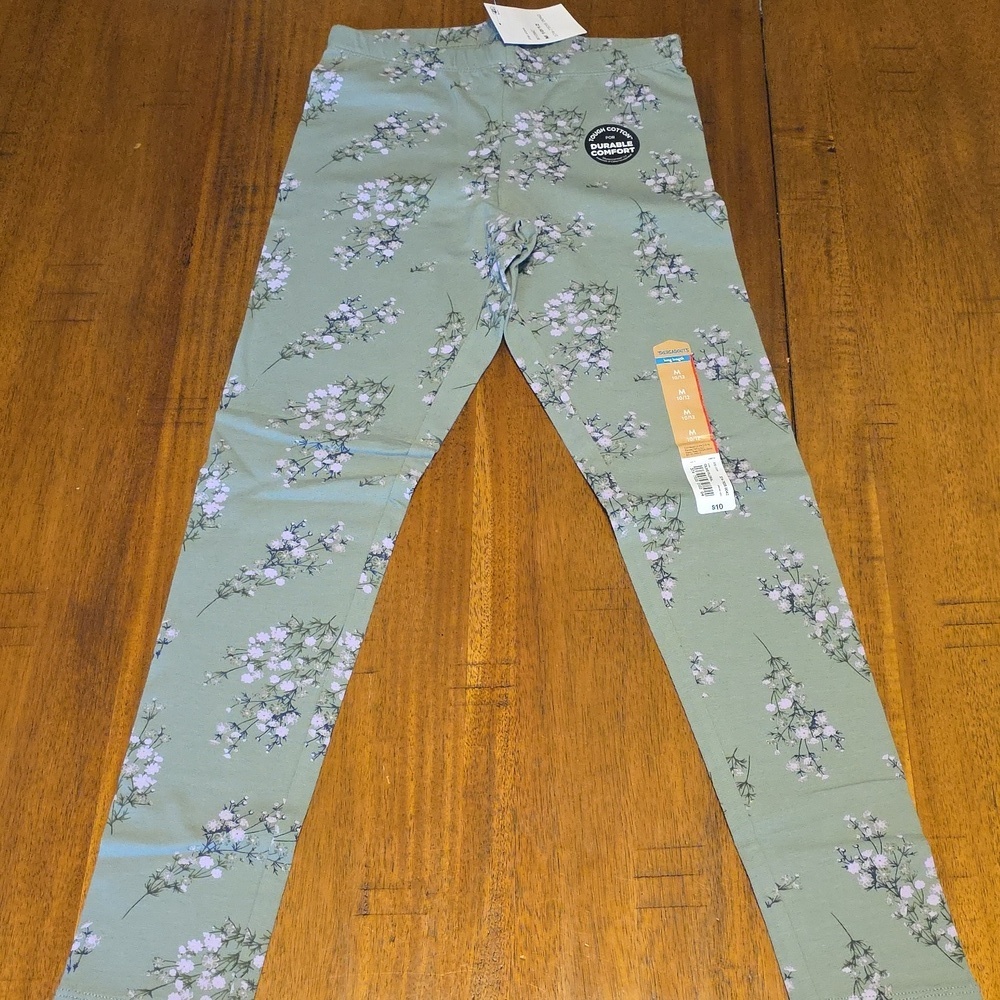 Charming Floral Kids Leggings in Sage Green